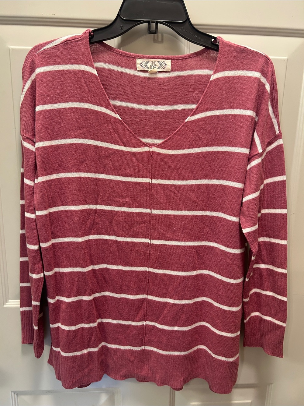 Pink Rose Dusty Rose & White Striped V-Neck Sweater